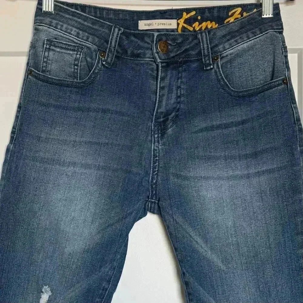 Angel + Premium Kim Fit Women’s Size 6 Stretch Cropped Jeans Embroidered Hems - Picture 3 of 9